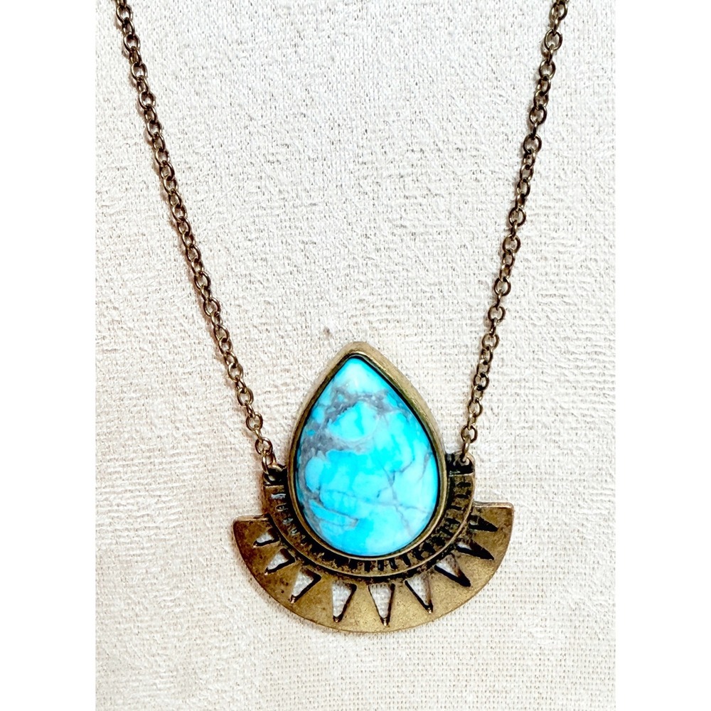 American Eagle Y2K Natural Stone Pendant Necklace Antique Gold Tone Boho 28–30"